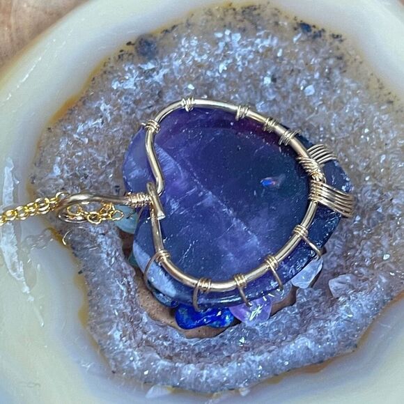 Tree Of Life chakra pendant crystal healing reiki heart amethyst gold tone chain - Picture 4 of 10